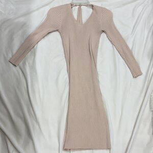Elegant Beige Ribbed Knit Dress
